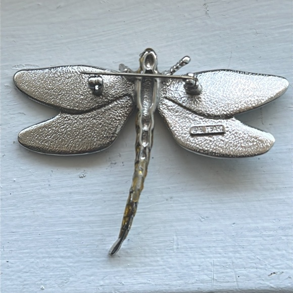 Vintage Erwin Pearl Green and Gold Dragonfly Brooch - Picture 3 of 6